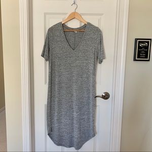 Gray V-neck long T-shirt Dress